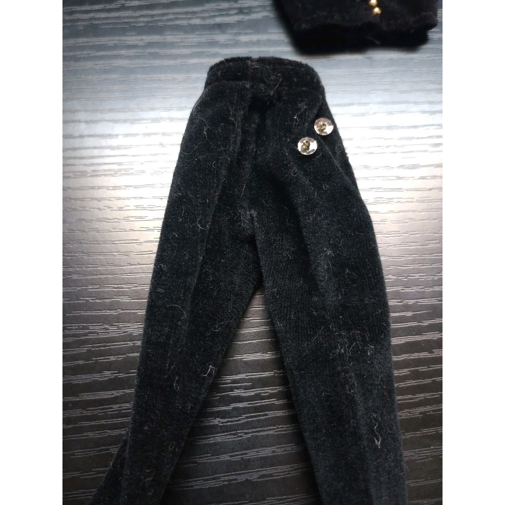 Vintage Barbie Size Black Velvet Pants Suit Jacket Set 1960s 1970s Doll Clothes - Picture 3 of 3